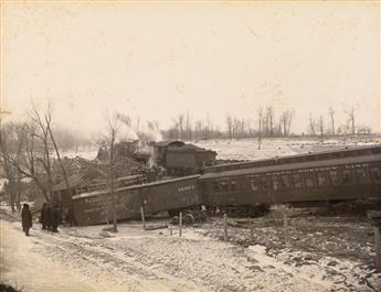 (TRAIN ACCIDENTS) Group 48 photographs of train wrecks, including head-on collisions, derailments,